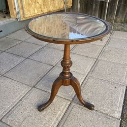 Antique Vintage Round Side Table With Glass Top