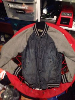 River Island Varsity Jean denim Jacket size Medium