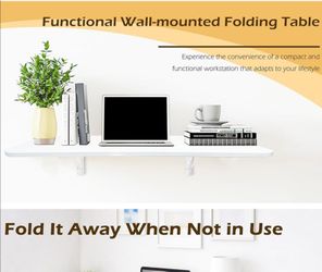 White Wall-Mounted Folding Table 39.3"x19.6" Space-Saving Desk Shelf