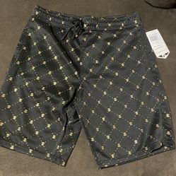 DRILL NYC Clothing Men's Shorts Black with Gold Bee Design Size M