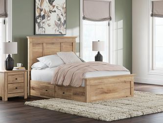 Fenderport Tan Full Panel Storage Bed with Panel Footboard and 2 Under Bed Storage Units