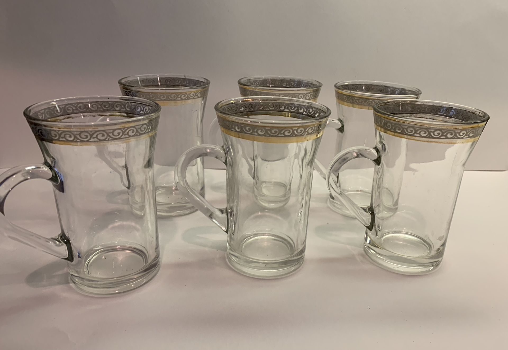 Set Of 6 Tea/Coffee Glasses, Gold Rim Design.  Vintage  
