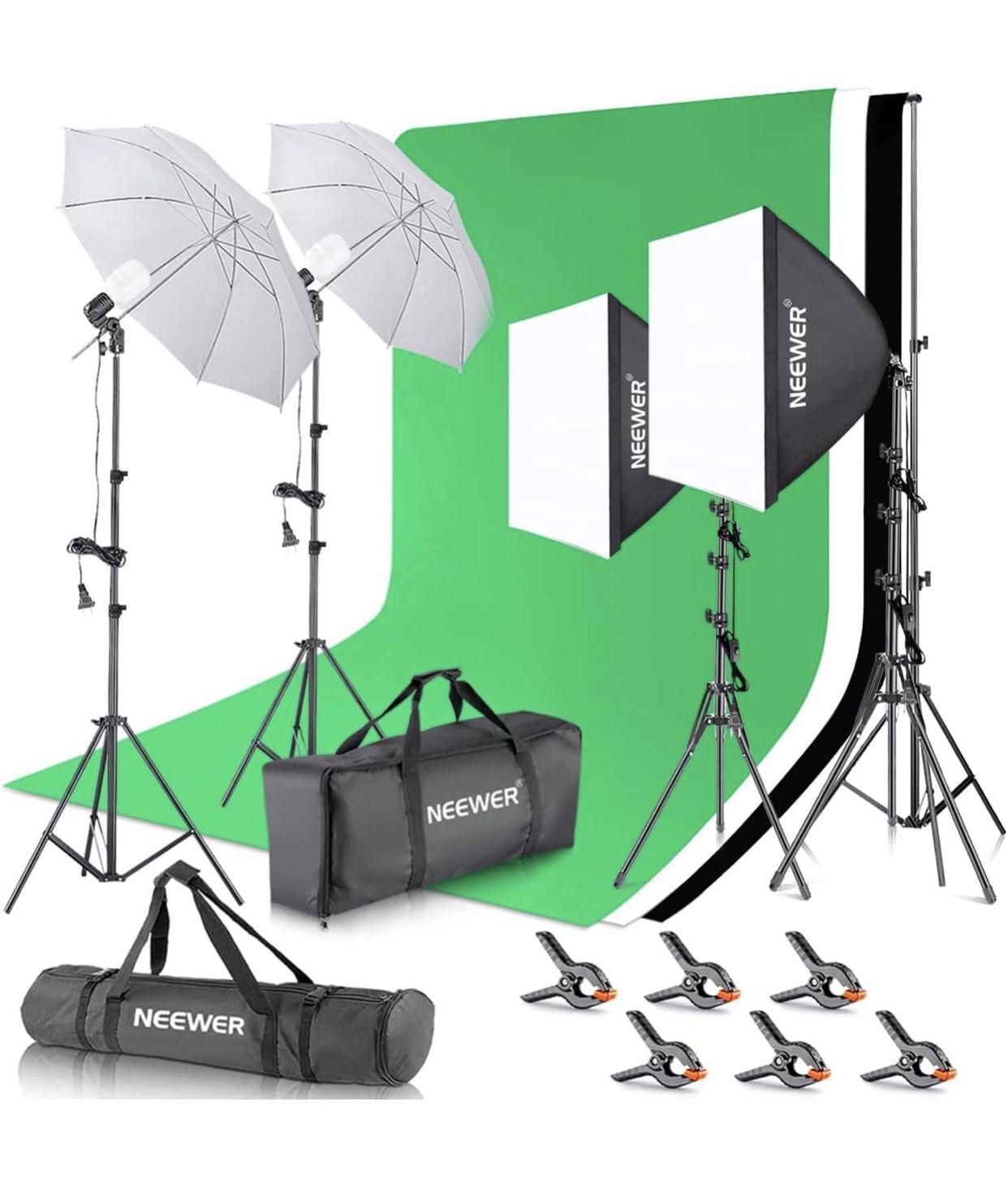 NEW! NEEWER Photography Lighting kit with Backdrops, 8.5x10ft Backdrop Stands, UL Certified 5700K 800W Equivalent 24W LED Umbrella Softbox Continuous 