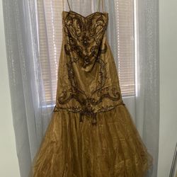 long formal evening beaded bronze prom dress size 18
