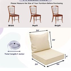 3 piece COZEER Patio Chair Cushions 24x24 Inch, Waterproof Fade Resistant Outdoor Cushions for Patio Furniture, Edge Binding Design with Handle, Adjus