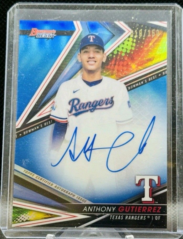 Really Nice 2022 Bowman's Best Prospects Anthony Gutierrez Blue Refractor RC, Auto, #10/150 Card