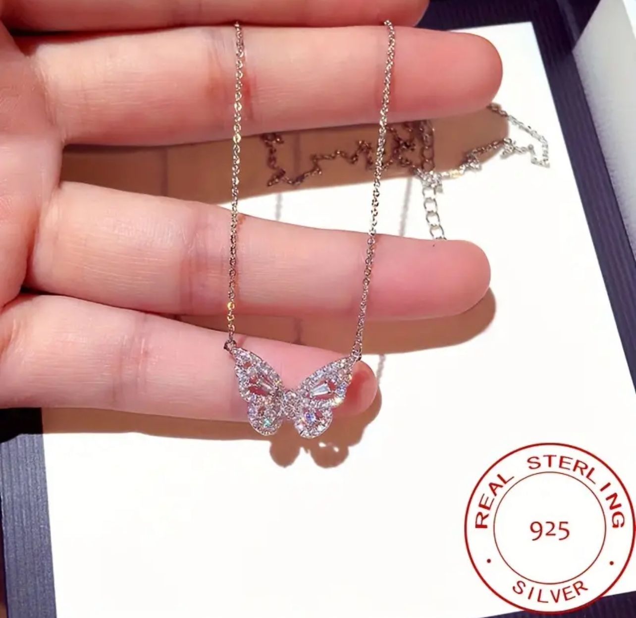 925 Sterling Silver Butterfly Necklace Inlaid Zircon Neck Jewelry Women's Fine Jewelry Gift