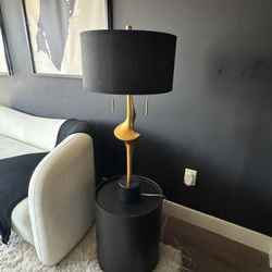 2 Black side tables w/ 2 Black & Gold lamp
