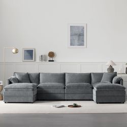 136 Chenille Modular Sectional Sofa with Deep and Wide Seat,U Shaped Cloud Couch Set with Double Cushions,6 Seat Sofa with Movable Ottomans,Ov