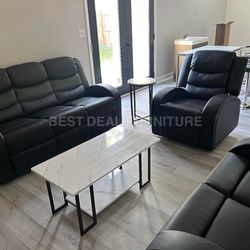 Black Reclining Couch 3-Pc Set — Sofa • Loveseat • Chair