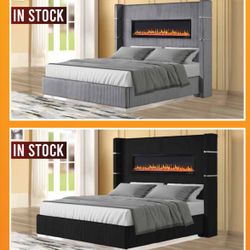 Brand New Elegant Queen Size Fireplace Bed Frame 