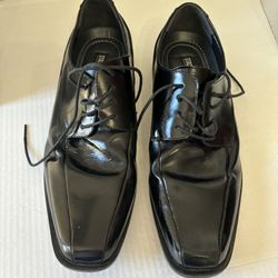 Mens Dress Shoes 10.5M Black Leather Derby Oxford Square Toe Lace Up Stacy Adams