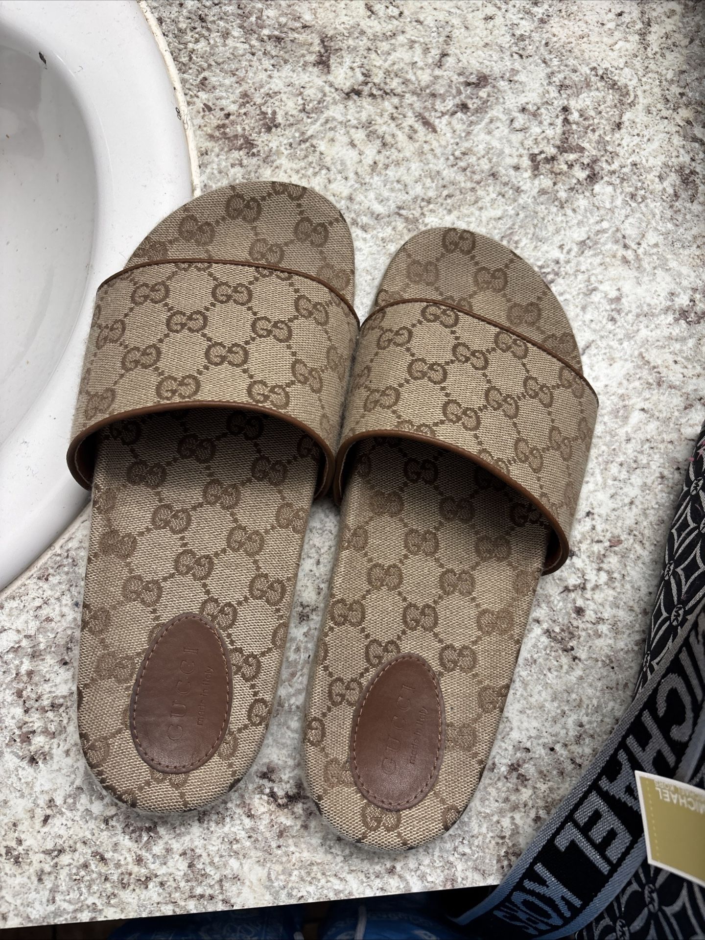 Tan Gucci Slides Size 10