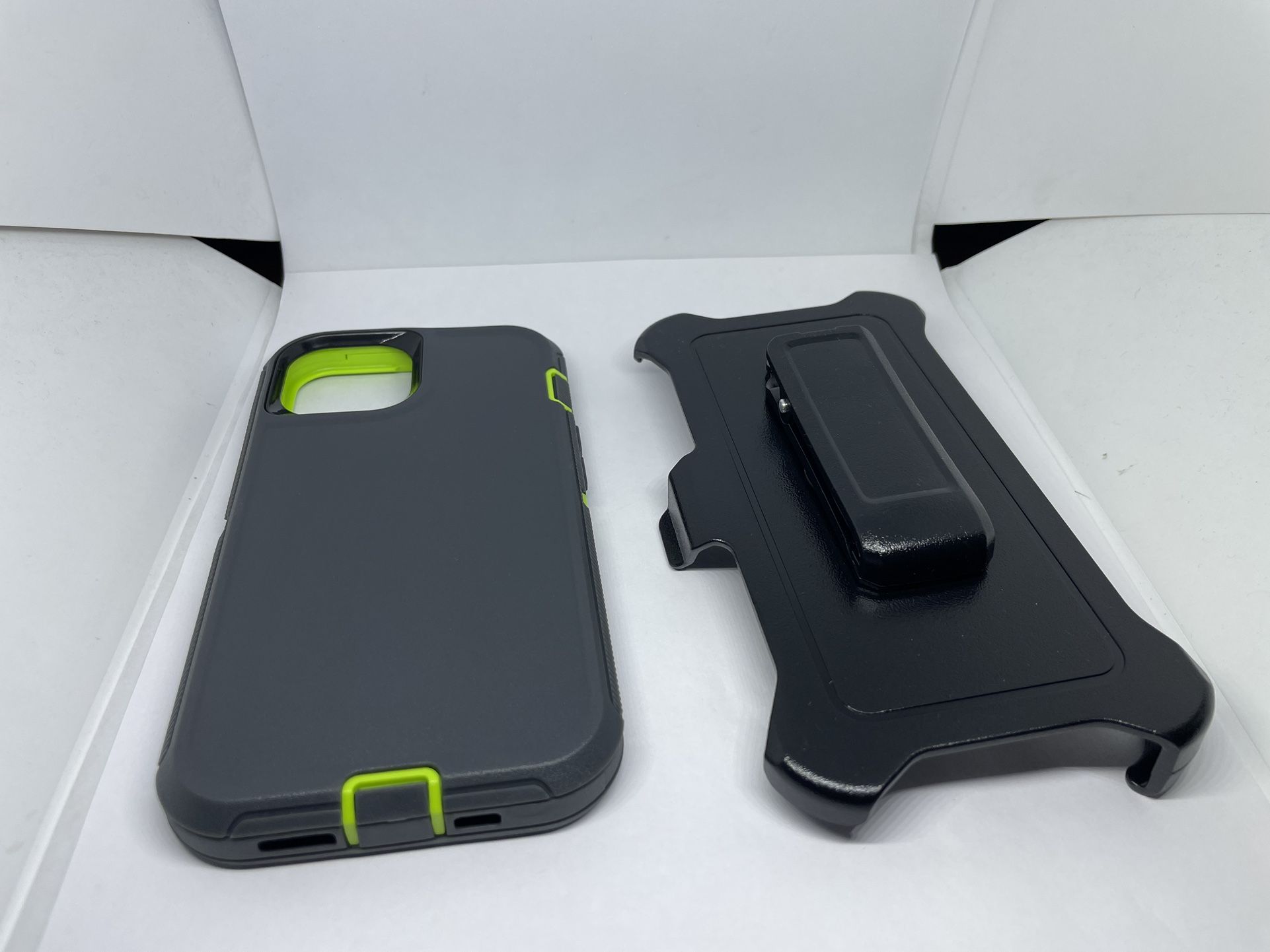 For iPhone 13 Gray / Green Hard Case Cover With Belt Clíp Holster