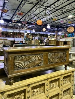 Reclaimed Carved Wood Storage Trunk