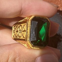 Size 10 Gold Mens Green Stone Ring For Men Stainless Steel