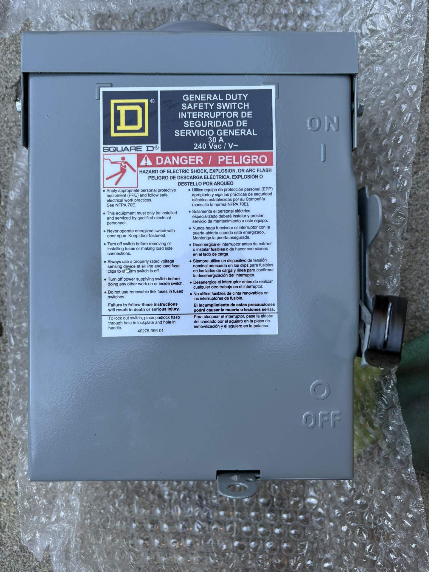New Square D 240V, 30amp disconnect 