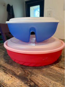 Vintage PackerWare Bowls and Lids Set (Red & Blue Party Servers)