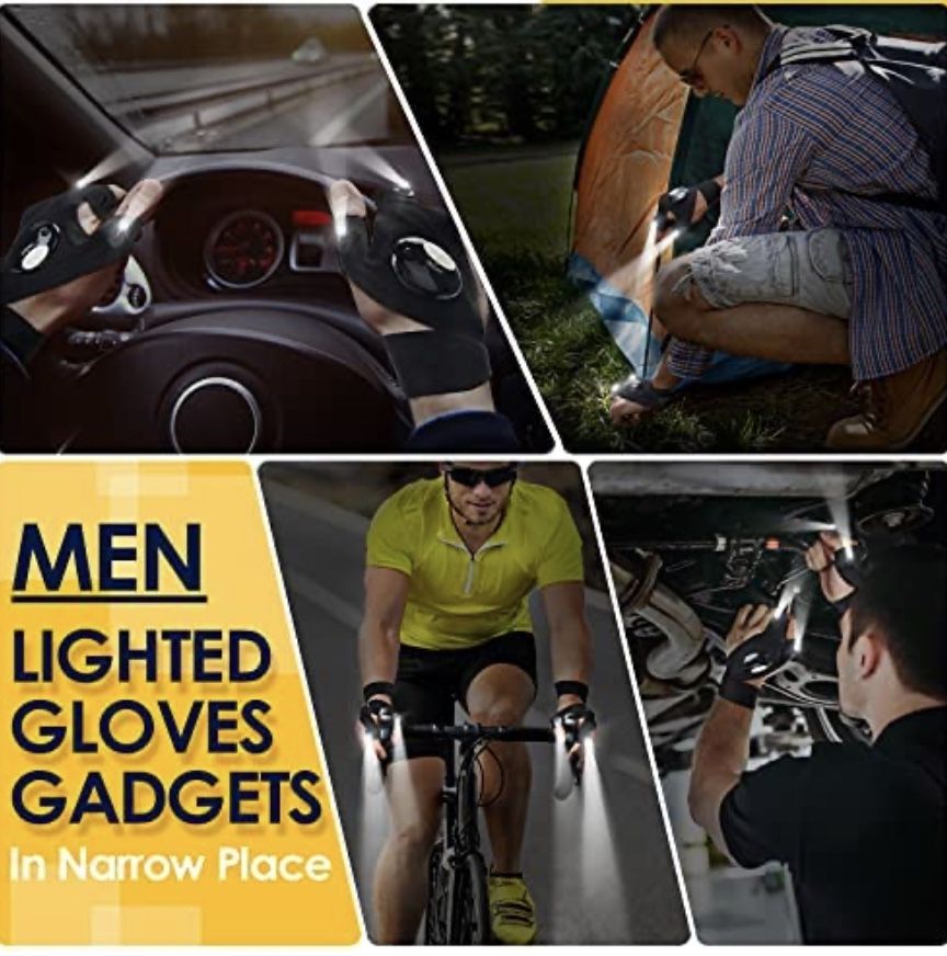 PARIGO LED Flashlight Gloves Gifts for Men - Valentines Day Gifts for Him Birthday Gifts for Dad Husband Him, Car Guy Unique Tool Cool Gadgets for Men