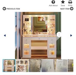 White Vanity Desk with Lighted Mirror and Drawers