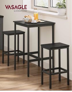 Bar Table and Chairs Set, Square Bar Table with 2 Bar Stools, Dining Pub Bar Table Set for 2, Space Saving for Kitchen Breakfast, Living Room,