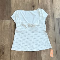 Potilii White polka dot short sleeve blouse with tie bow