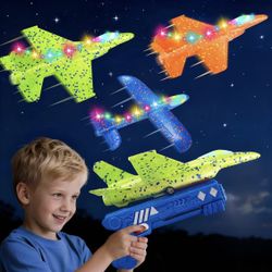 3 Pack Airplane Launcher Toys, 13.2 inch LED Foam F-15 Eagle Fighter Je