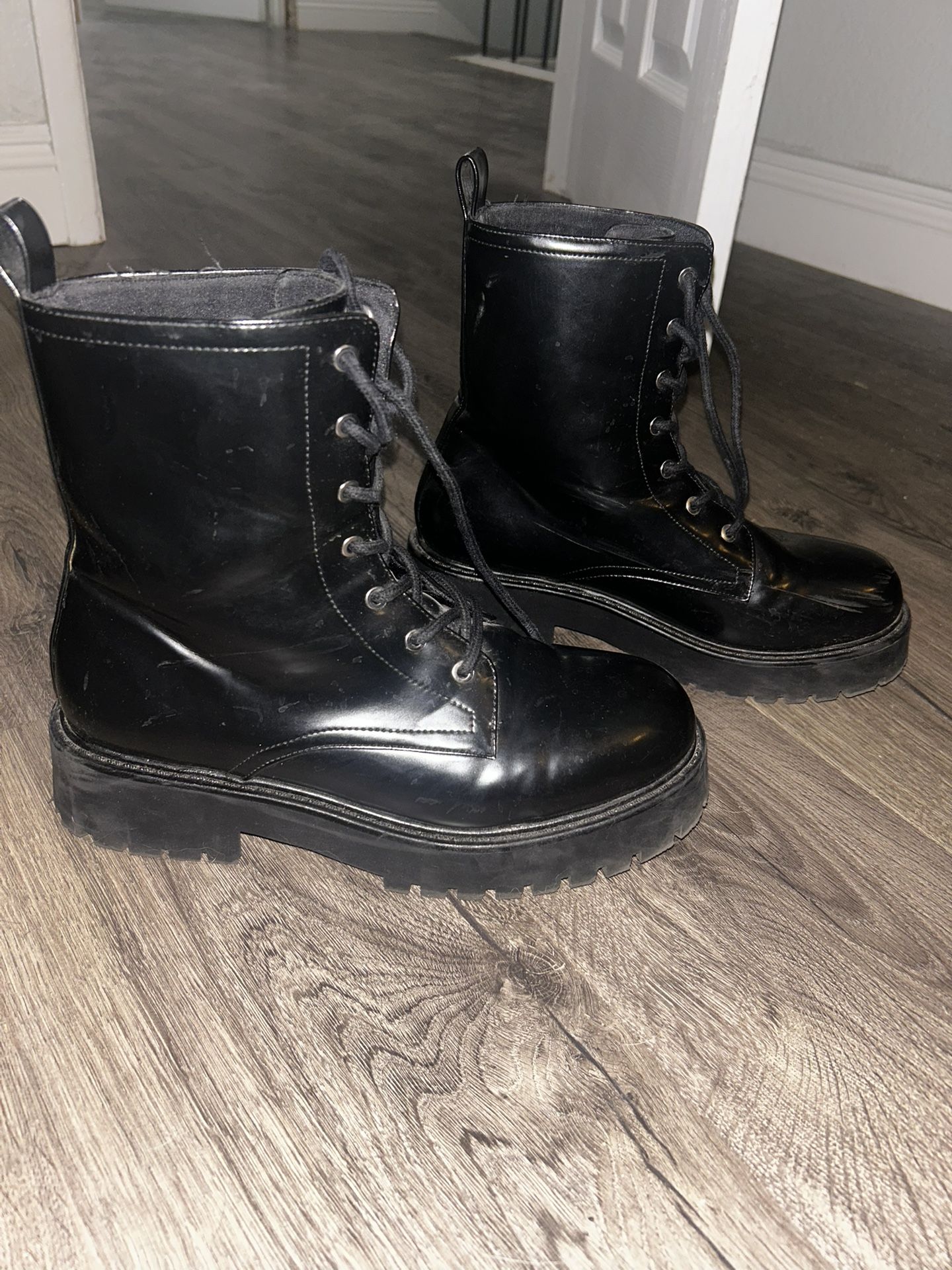 Combat Faux Leather Boots