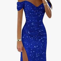 Royal Blue Glitter Sequins Dress