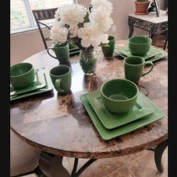Kitchen Or Nook Table & 4 Chairs: Marble Top With Wrought Iron/Metal