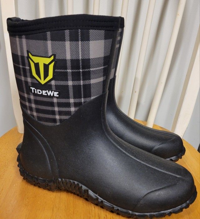 TIDEWE Women Plaid Rubber Neoprene Waterproof Mid Calf Rain Boots Sz 9 NEW