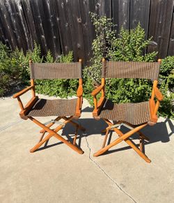 *(2) Vintage Folding Commander Director Chairs, Brown Canvas, Gold Medal - “1970’s”