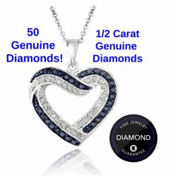 1/2 CARAT GENUINE BLUE /BLACK DIAMOND HEART NECKLACE