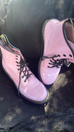 Dr. Martens Pink Patent Leather Lace-Up Boots