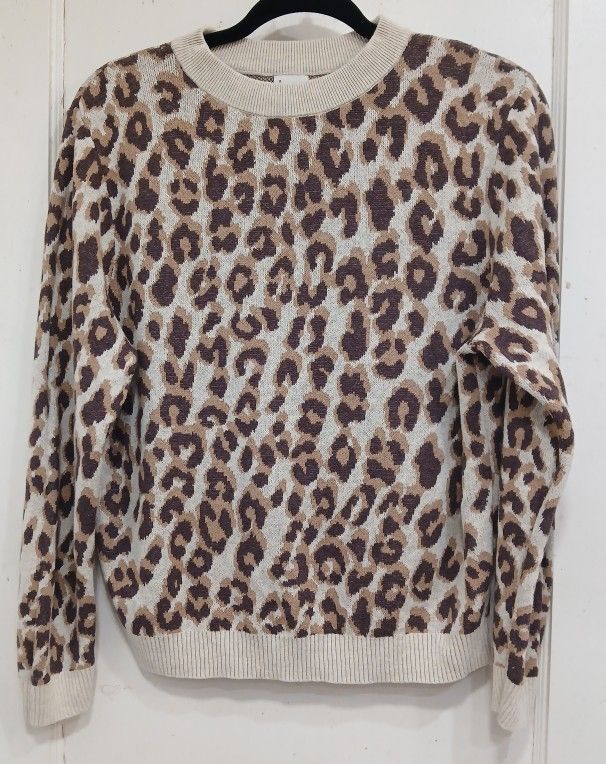 A New Day Sz Medium Leopard Print Crewneck Sweater Women’s Soft Long Sleeve