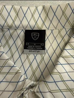 ⛳️ RARE Vintage Y2K NIKE Dri Fit UV Argyle Stripes Golf Shirt Sz M Poly Spandex