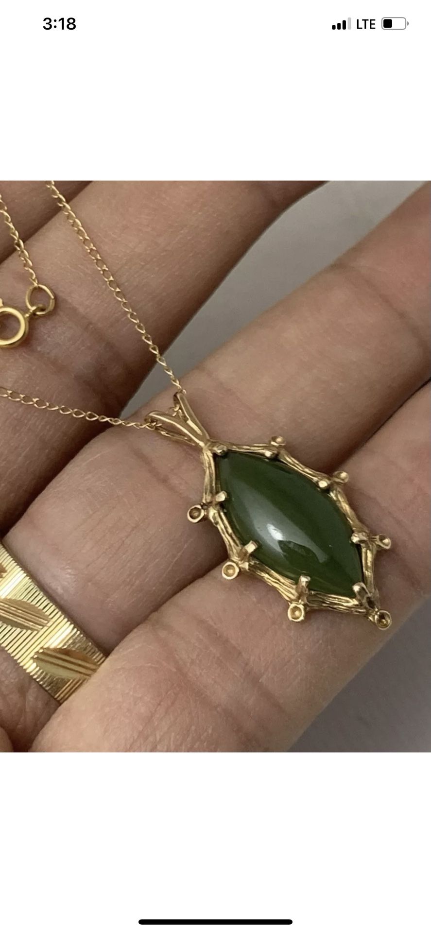 10k Natural Jade Pendant Yellow Gold With 10K Gold Chain 16 1/29