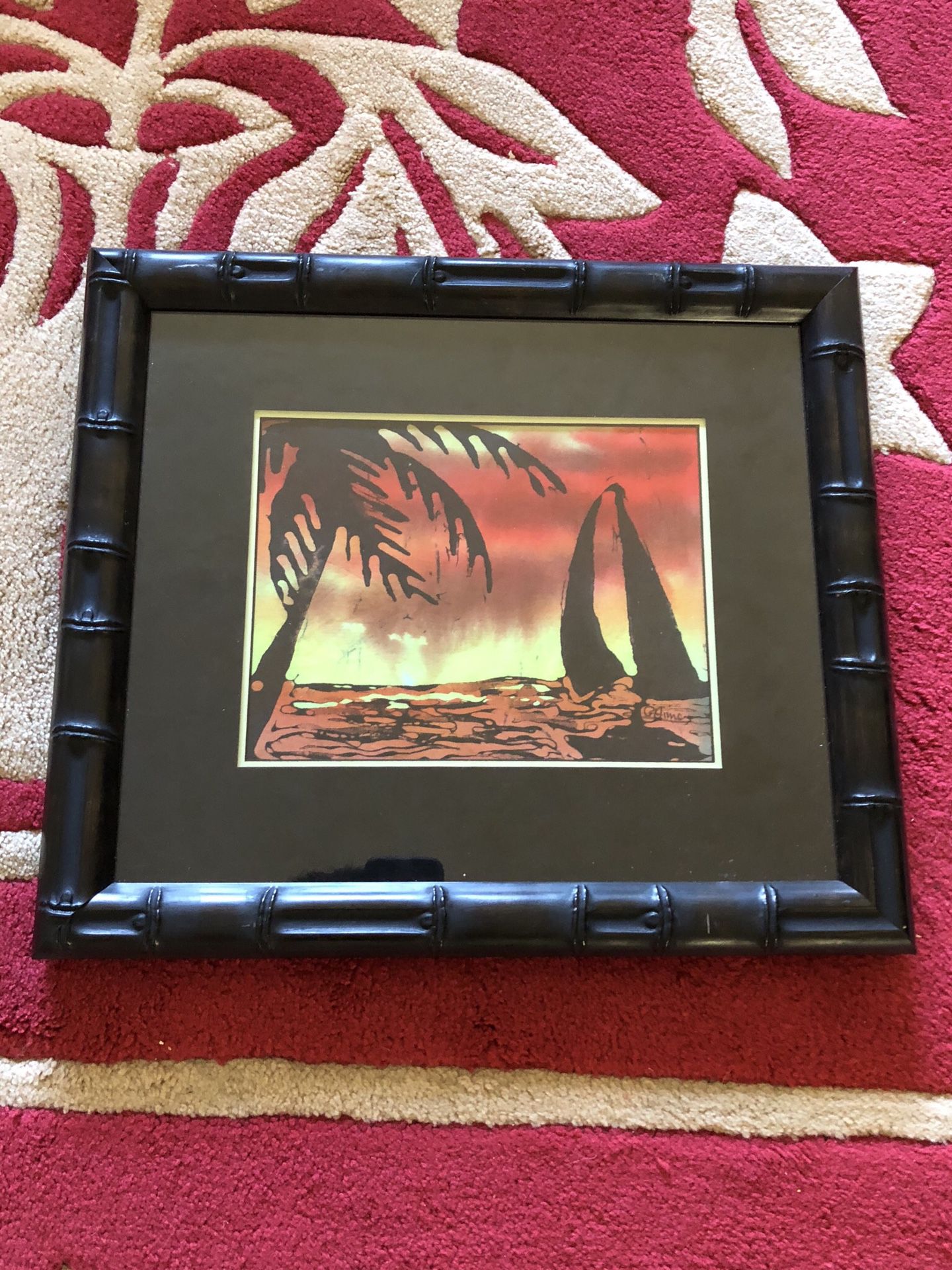 Hawaii beach ocean boat art cloth in framed picture frame