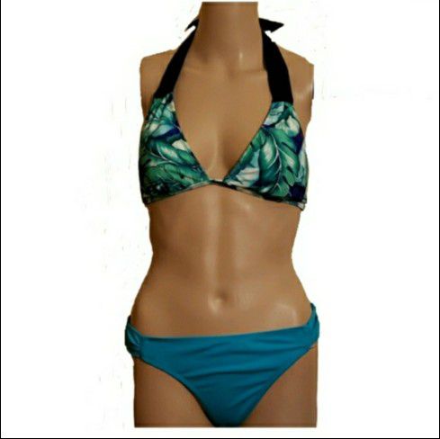 OP Blue Tropical Bikini Halter L