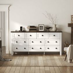 White Wood Dresser with 10 Drawers