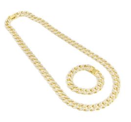 New 18 k yellow gold Cuban link iced chain and bracelet