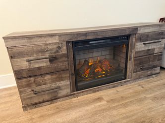 Rustic TV Stand with Electric Fireplace Insert