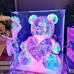 Glowing LED Galaxy Light up Teddy Bear w/ Big Pink Heart Anniversary Valentines