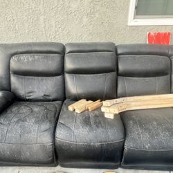 FREE BLACK FAUX LEATHER COUCH W/RECLINERS