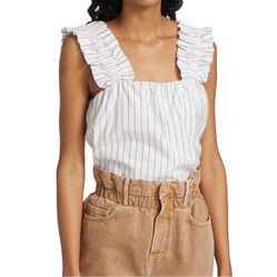 FRAME- Ruffle Strap Tank Striped. Retail($268),Like new. Size M
