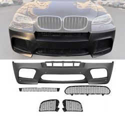 For 08-14 BMW X5 E71 X6M Style PP Front Bumper Cover Conversion + Grilles W/ PDC
