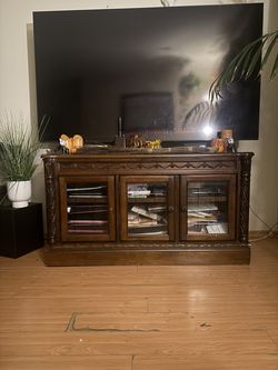 Beautiful Solid Wood Entertainment Center / TV Console – Glass Doors – $650 OBO