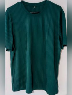 Men Ribbed elastic round neck T-shirt - Dark Green XL