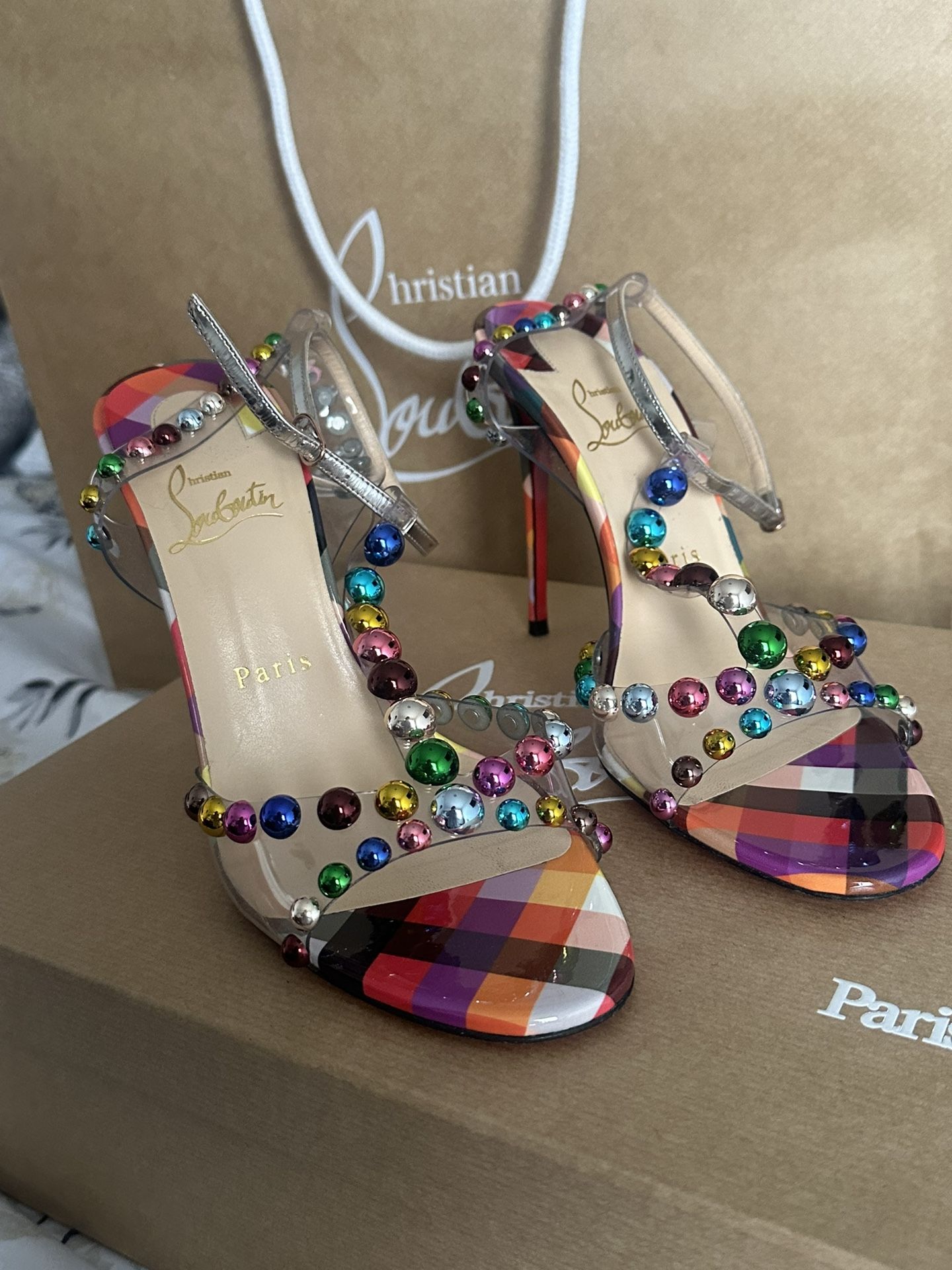 Christian Louboutin Faridaravie Multicolor Embellished High Heel Sandals