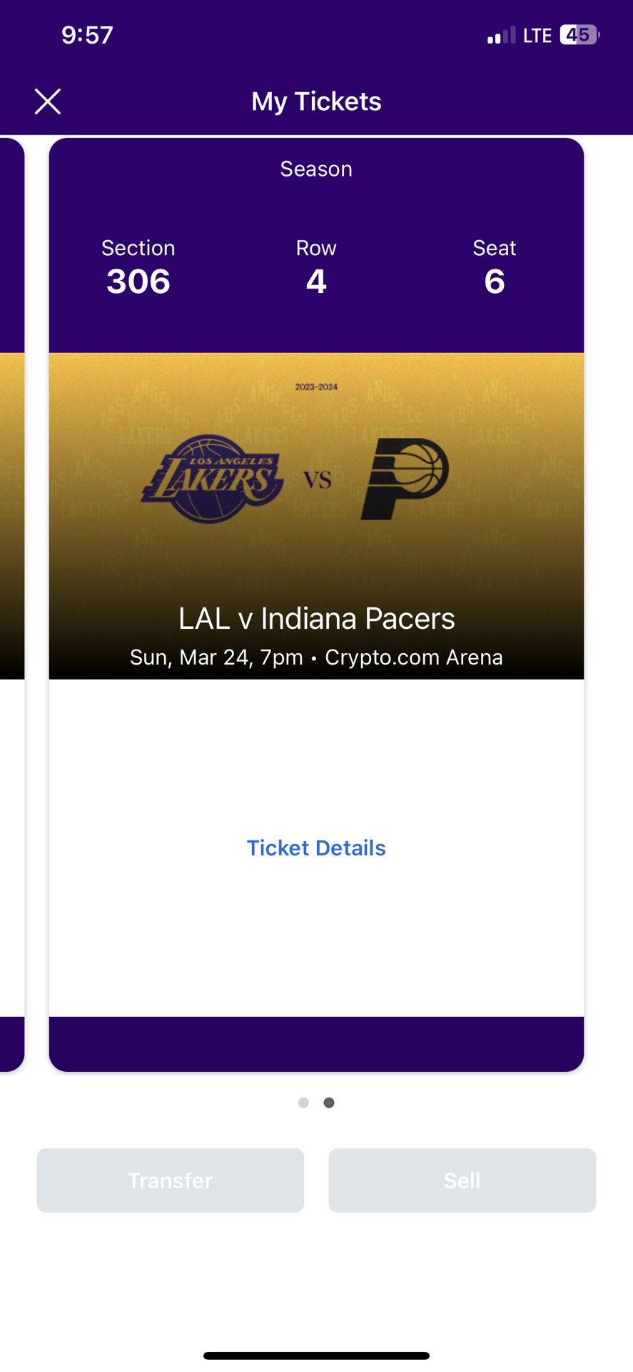 (2) PACER @ LAKERS TICKETS CRYPTO ARENA ROW 4 03/24